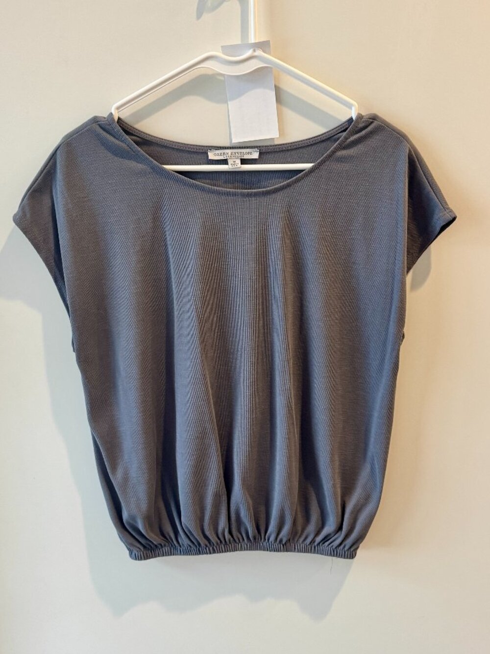 Green Envelope Dolman Sleeve Elastic Hem Knit Top